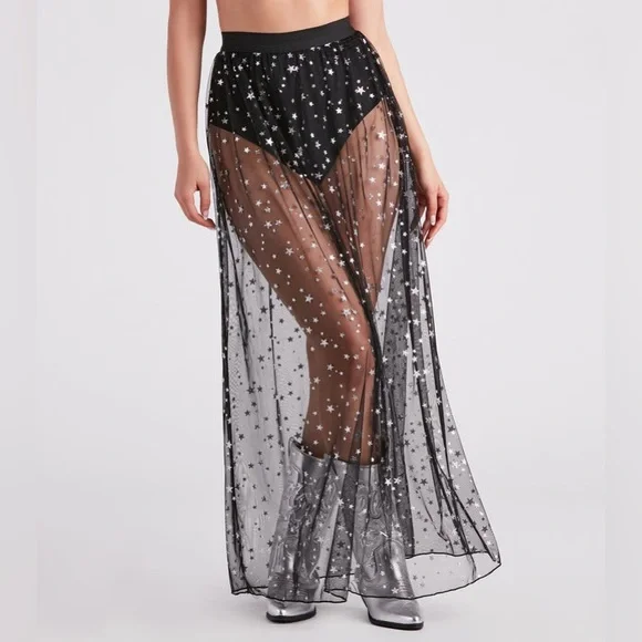 3/$15 Galaxy Mesh Sheer Glitter Moon Star Silver Gold Costume Skirt Size Small - Picture 4 of 7